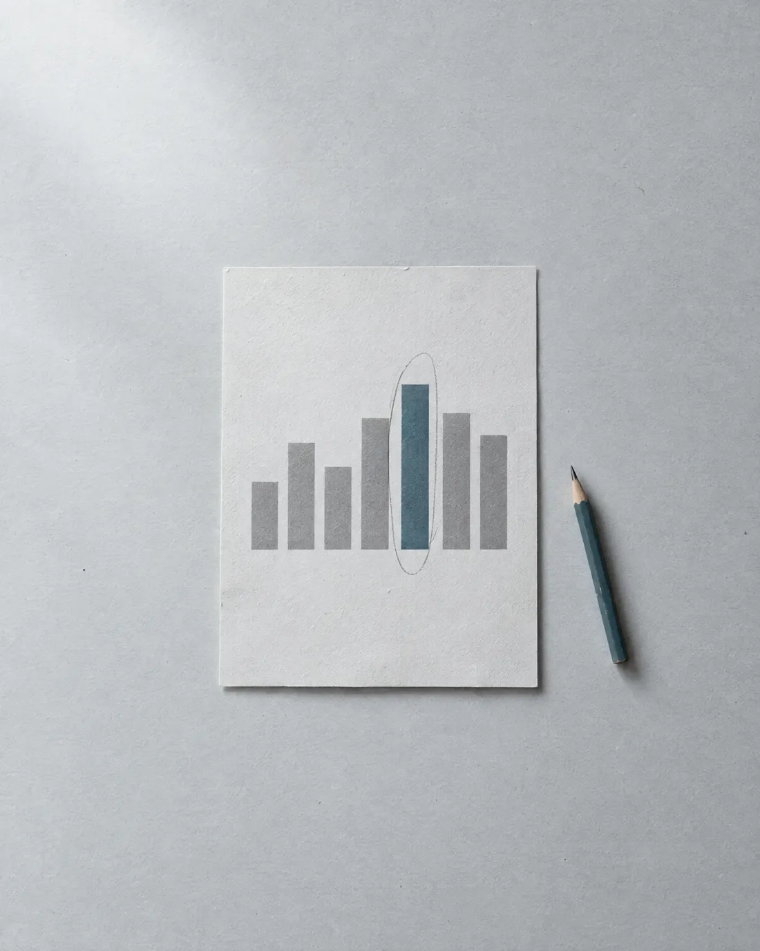 A printed bar chart with one blue bar circled in pencil.